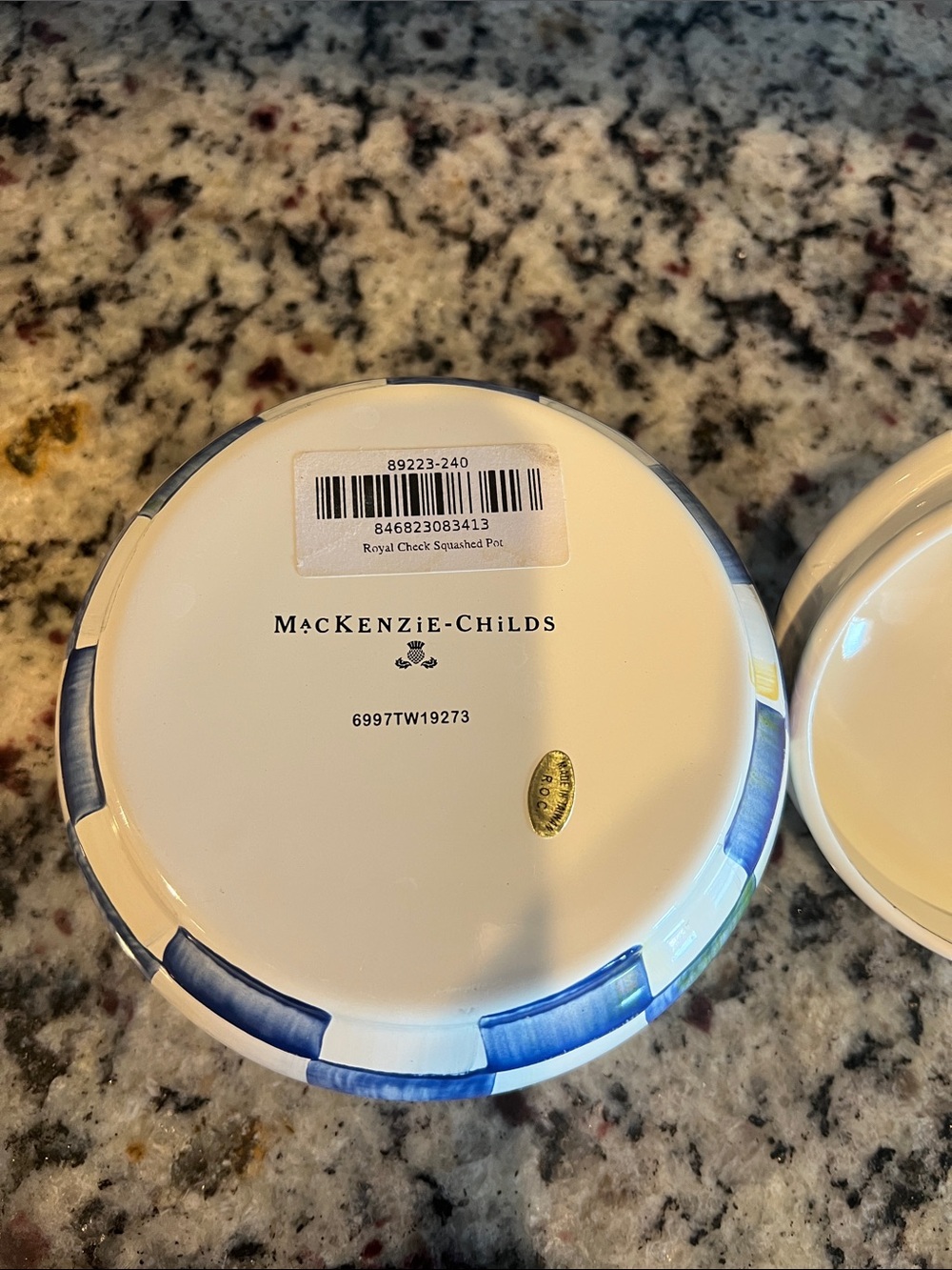 Mackenzie-Childs Royal Check Squashed Pot. EUC. 💙🤍 - Picture 9 of 11